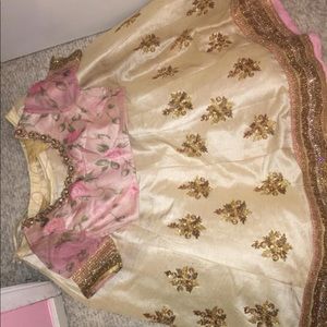 Floral pink and cream Indian lengah